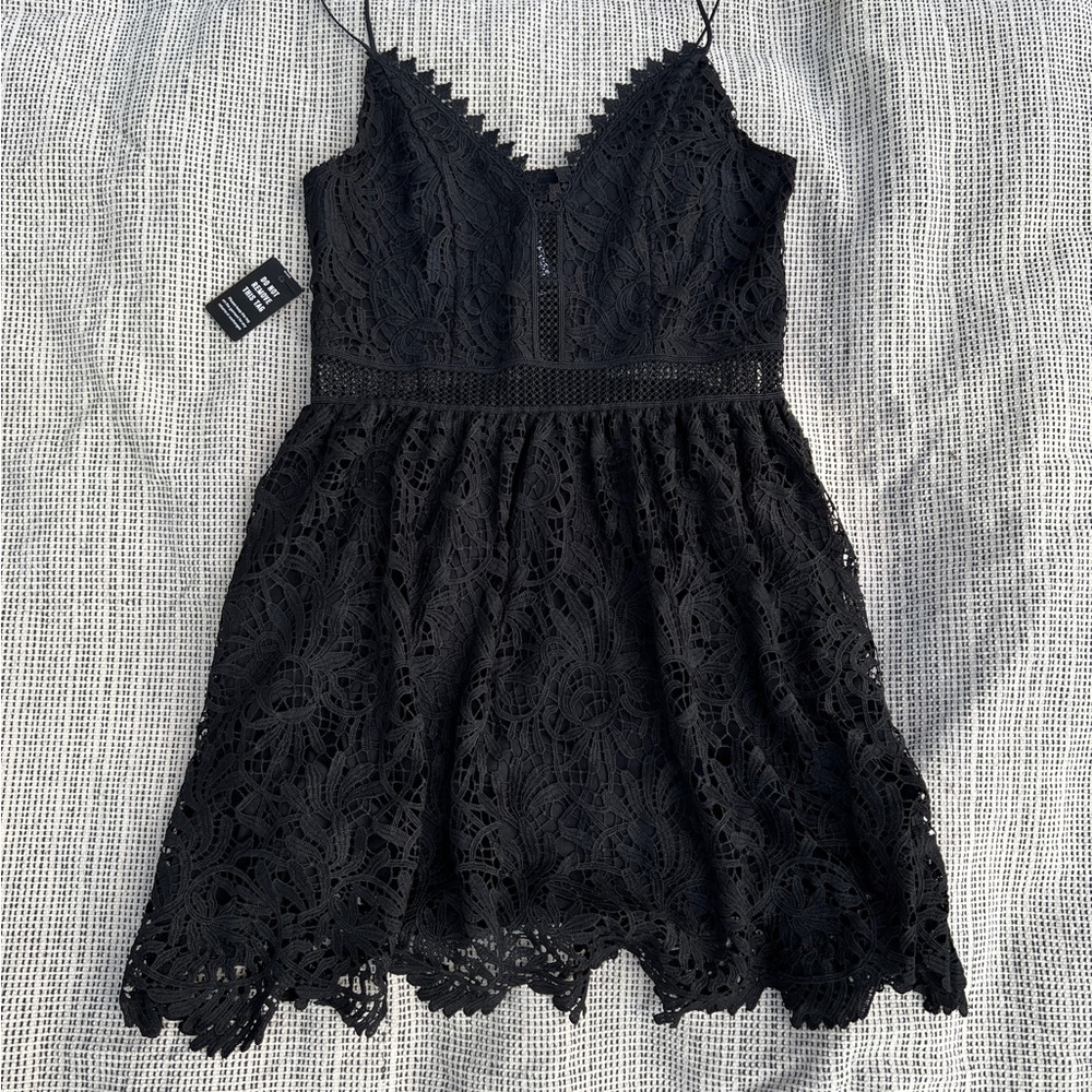EXPRESS Black Lace Spaghetti Strap Mini Dress
